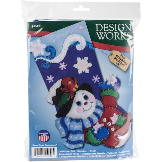 Design Works&#x2122; Snowflake Snowman 18&#x22; Felt Stocking Applique Kit